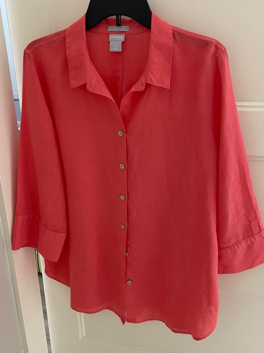 Chico's Coral-Red Linen Button-Down Shirt